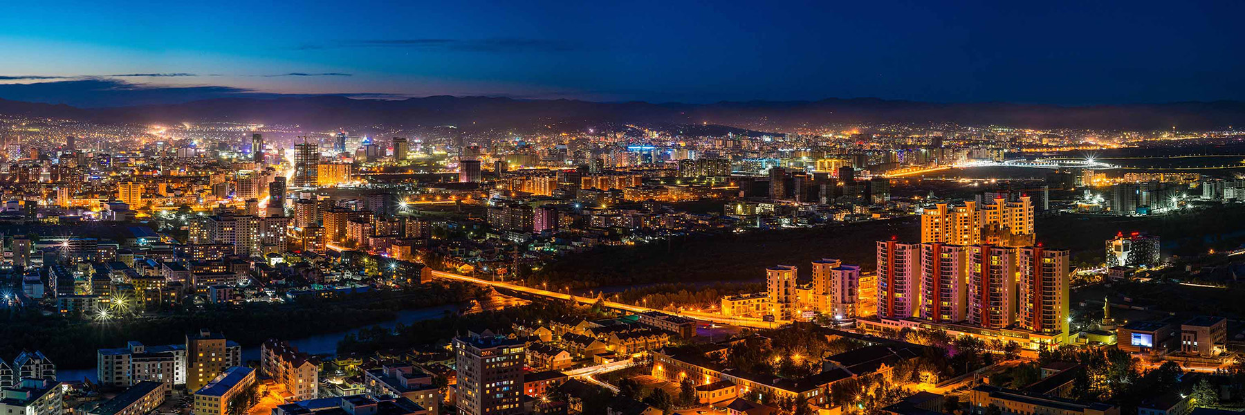 Night view of a city in Mongolia