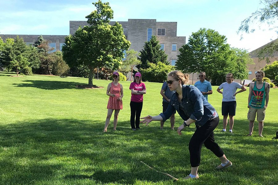 Finnish translation seminar participants play a lawn game