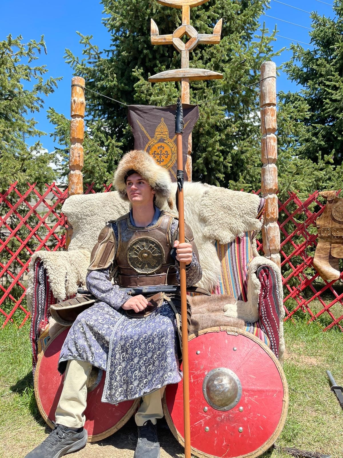 Jack tries on traditional Kyrgyz attire at Rukh-Ordo Cultural Complex